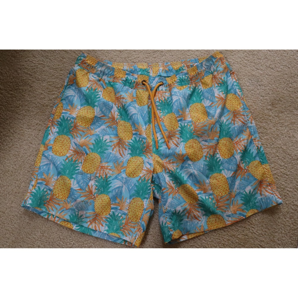 Tropical Beach Summer Member's Mark Resort Swim Trunk‎ L Blue Pineapple